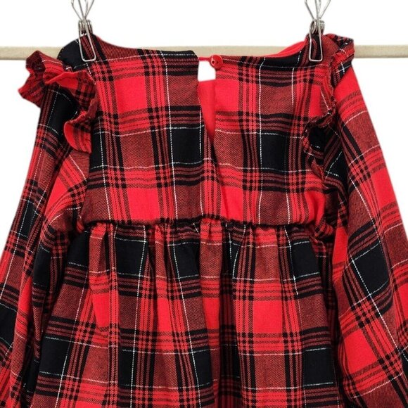 NWT Rare Editions Flannel Plaid Red Black Ruffle Top Girls 24M Months - Picture 5 of 9